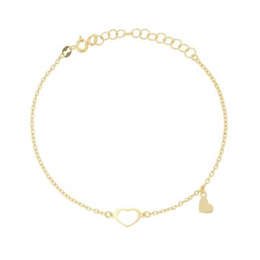 Bracciale Catena Forzatina Diamantata con Cuori in ARGENTO 925 Galvanica Oro