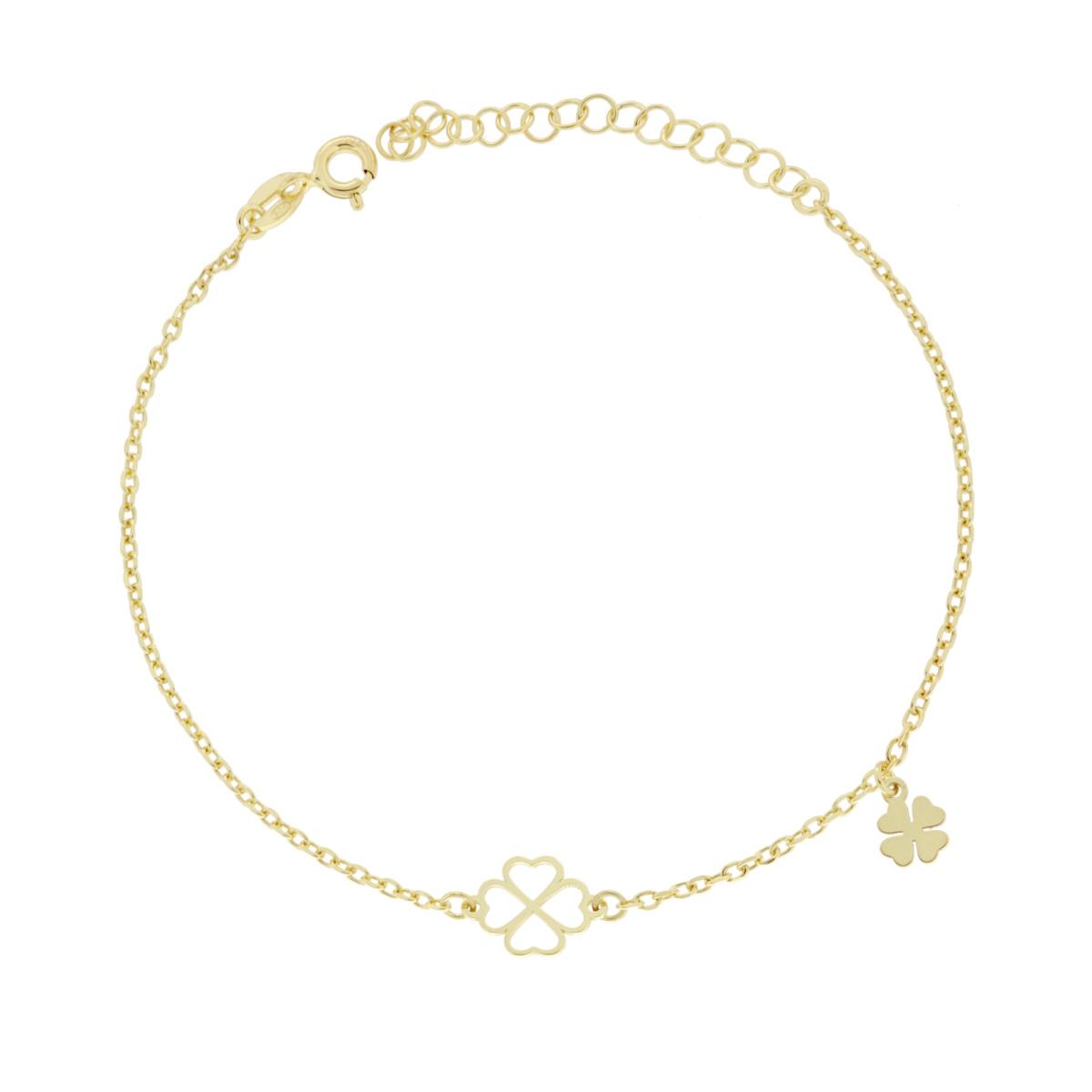 Bracciale Catena Forzatina Diamantata con Quadrifogli in ARGENTO 925 Galvanica Oro