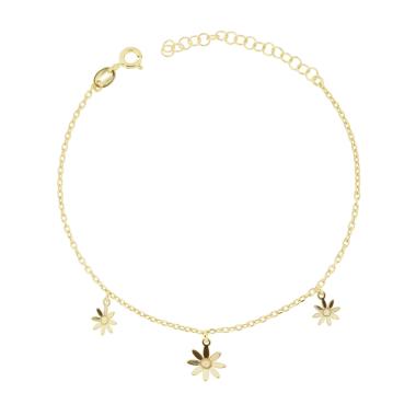 Bracciale Catena Forzatina Diamantata con Fiori pendenti in ARGENTO 925 Galvanica Oro