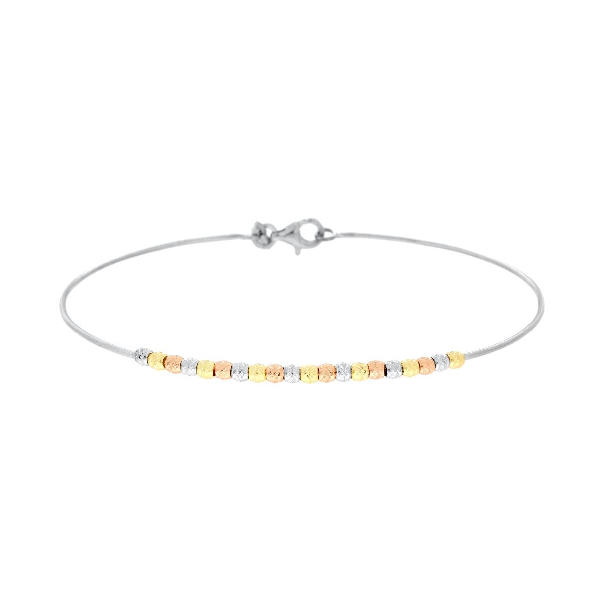 Bracciale filo Rigido con Palline Diamantate in ARGENTO 925 Galvanica Rodio Oro e Rosa