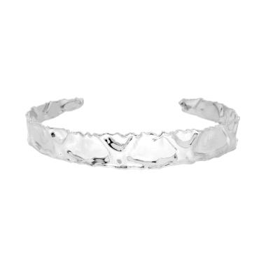 Bracciale Rigido Fascia Martellata in ARGENTO 925 Galvanica Rodio