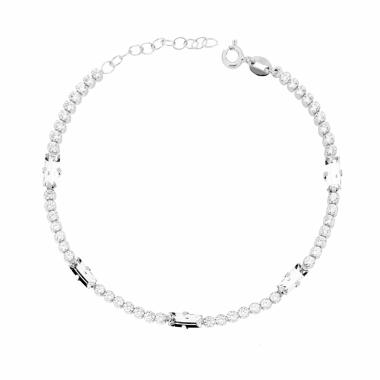 Bracciale Tennis Griffe cm 17+3 con Cubic Zirconia mm 2.5 Bianchi Taglio Tondo e Baguette in ARGENTO 925 Galvanica Rodio