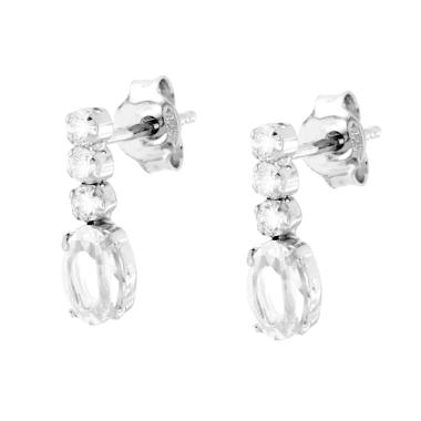 Orecchini Punto Luce Ovale Cubic Zirconia Bianchi in ARGENTO 925 Galvanica Rodio