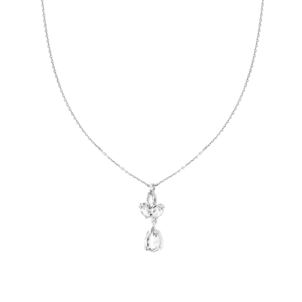 Collana Catena Forzatina Diamantata con Punto Luce pendente Marquise e Goccia Cubic Zirconia Bianco in ARGENTO 925 Galvanica Rodio