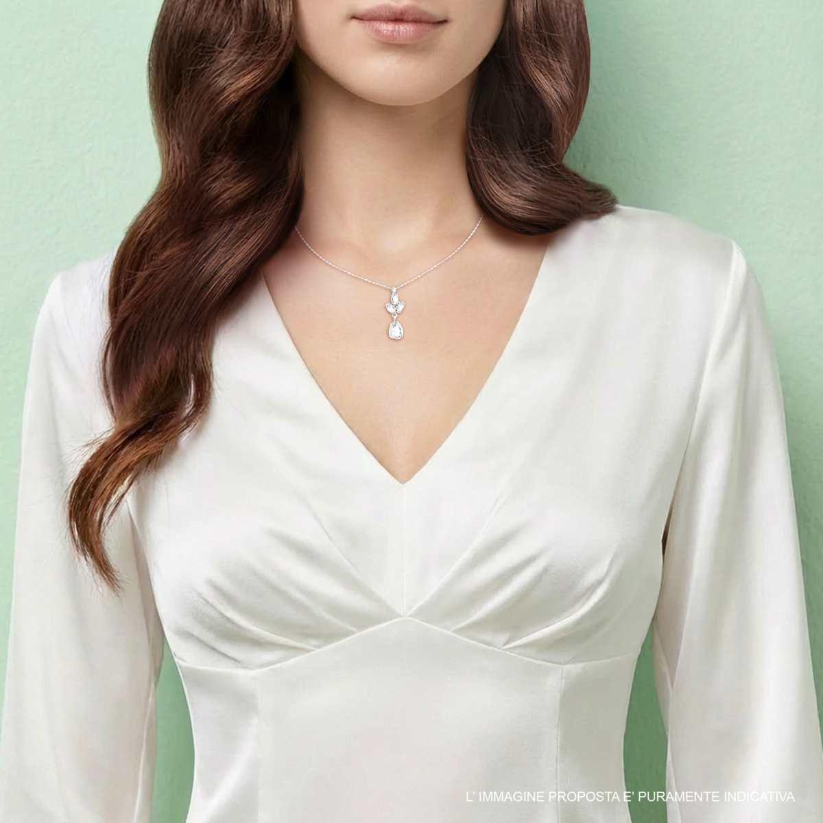 Collana Catena Forzatina Diamantata con Punto Luce pendente Marquise e Goccia Cubic Zirconia Bianco in ARGENTO 925 Galvanica Rodio