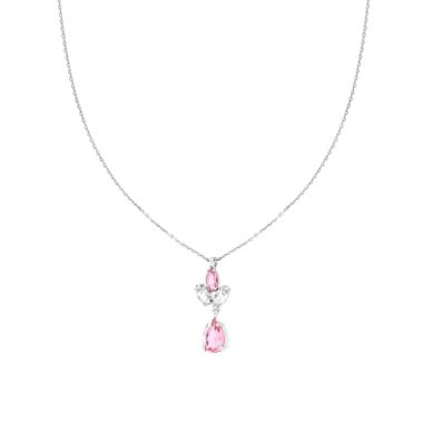 Collana Catena Forzatina Diamantata con Punto Luce pendente Marquise e Goccia Cubic Zirconia Bianco e Rosa in ARGENTO 925 Galvanica Rodio