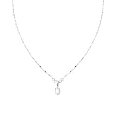 Collana Catena Forzatina Diamantata con Diadema e Pendente Punto Luce Ovale Bianco in ARGENTO 925 Galvanica Rodio