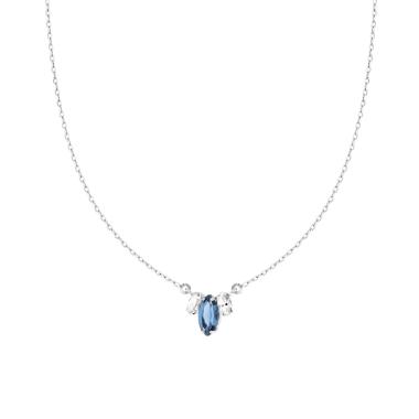 Collana Catena Forzatina Diamantata con Punti Luce Marquise Cubic Zirconia Blu Zaffiro e Bianco in ARGENTO 925 Galvanica Rodio