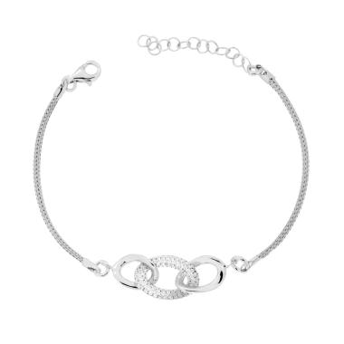 Bracciale Catena Calza con Accessori Ovali e Cubic Zirconia Bianchi in ARGENTO 925 Galvanica Rodio
