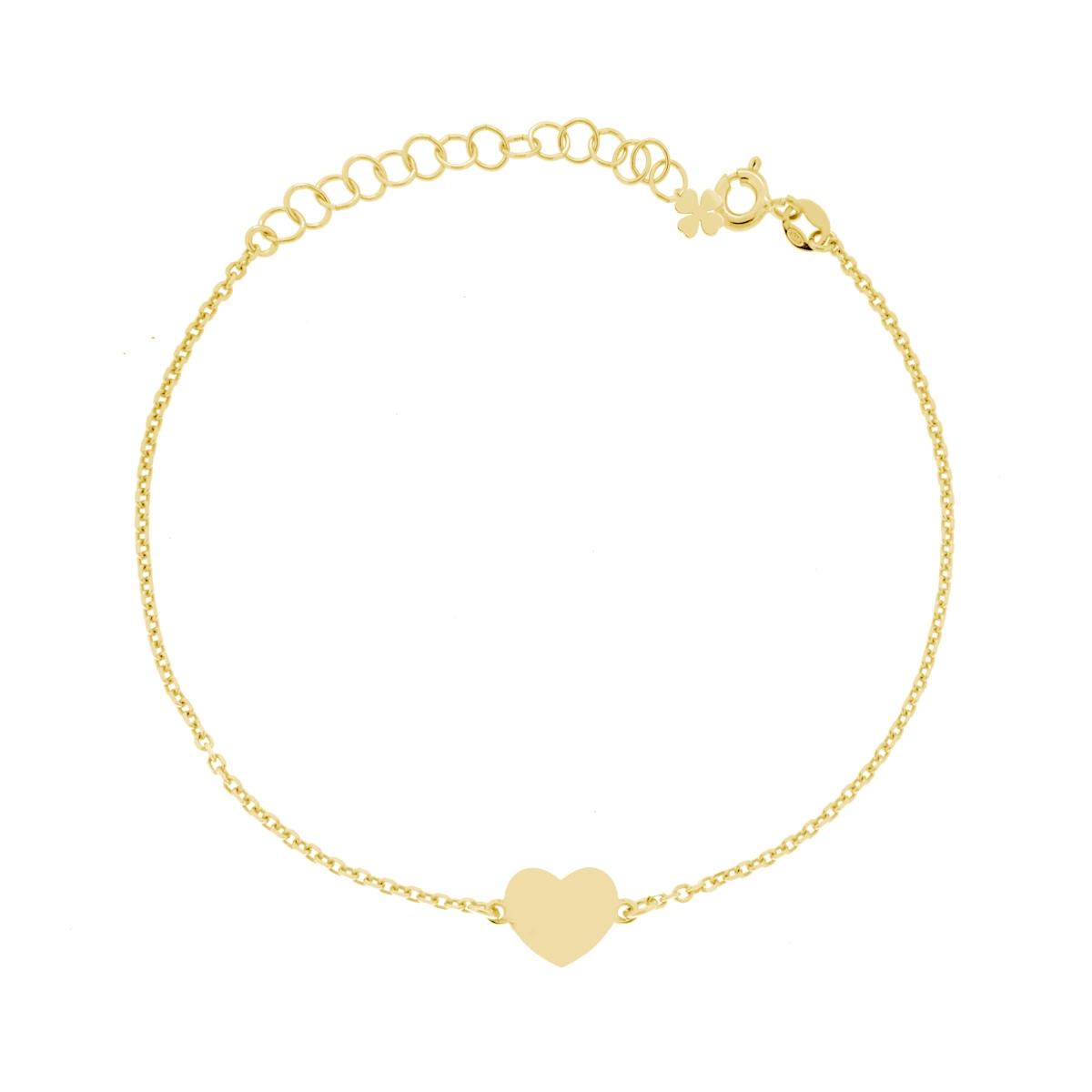 Bracciale Catena Forzatina Diamantata con Cuore plain in ARGENTO 925 Galvanica Oro