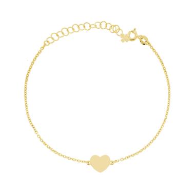 Bracciale Catena Forzatina Diamantata con Cuore plain in ARGENTO 925 Galvanica Oro