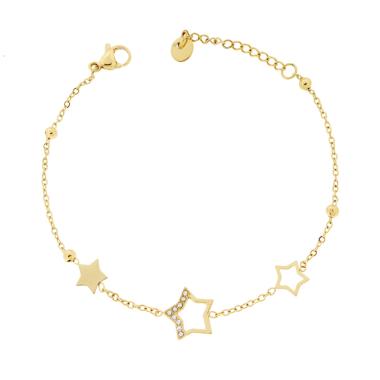 Bracciale Catena Forzatina Diamantata con Stelle e Crystal Bianchi in ACCIAIO