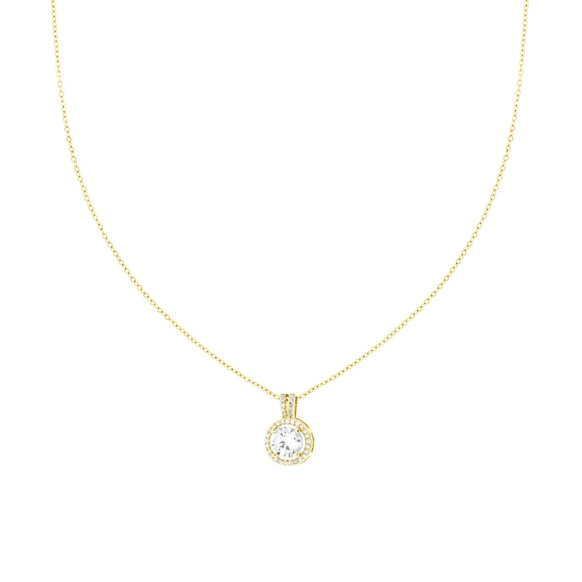 Collana Catena Forzatina Diamantata con Punto Luce contornato da Crystal Bianchi in ACCIAIO colore Oro