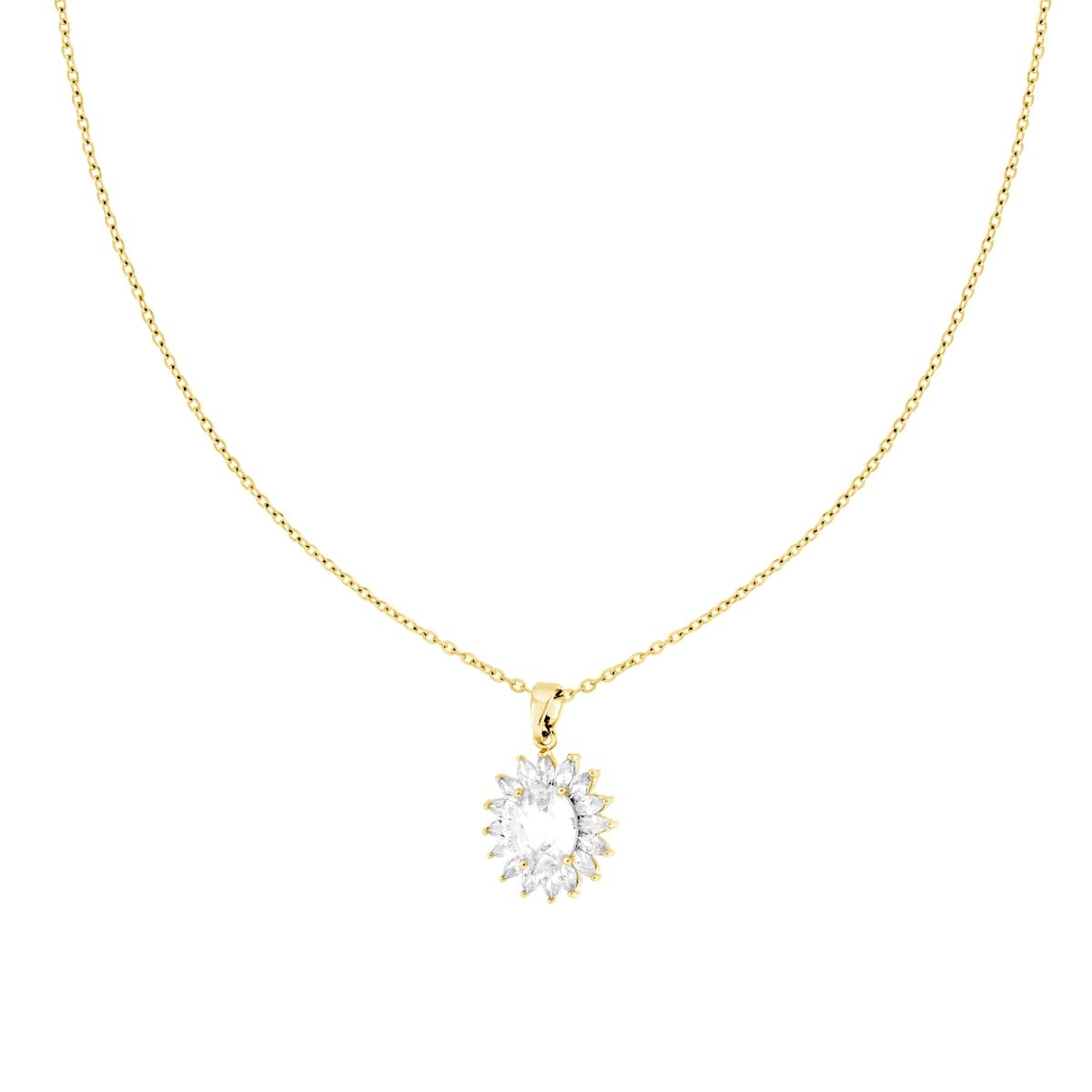 Collana Catena Forzatina Diamantata con Punto Luce Ovale contornato da Crystal Bianchi in ACCIAIO colore Oro