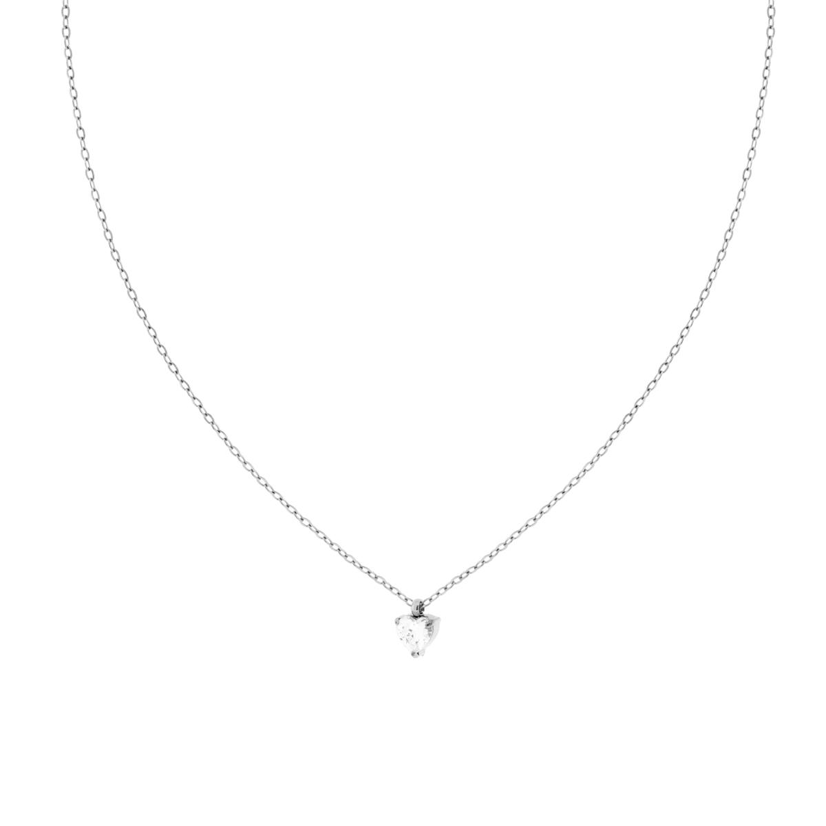 Collana Catena Forzatina Diamantata con Punto Luce Cuore in Crystal Bianco in ACCIAIO