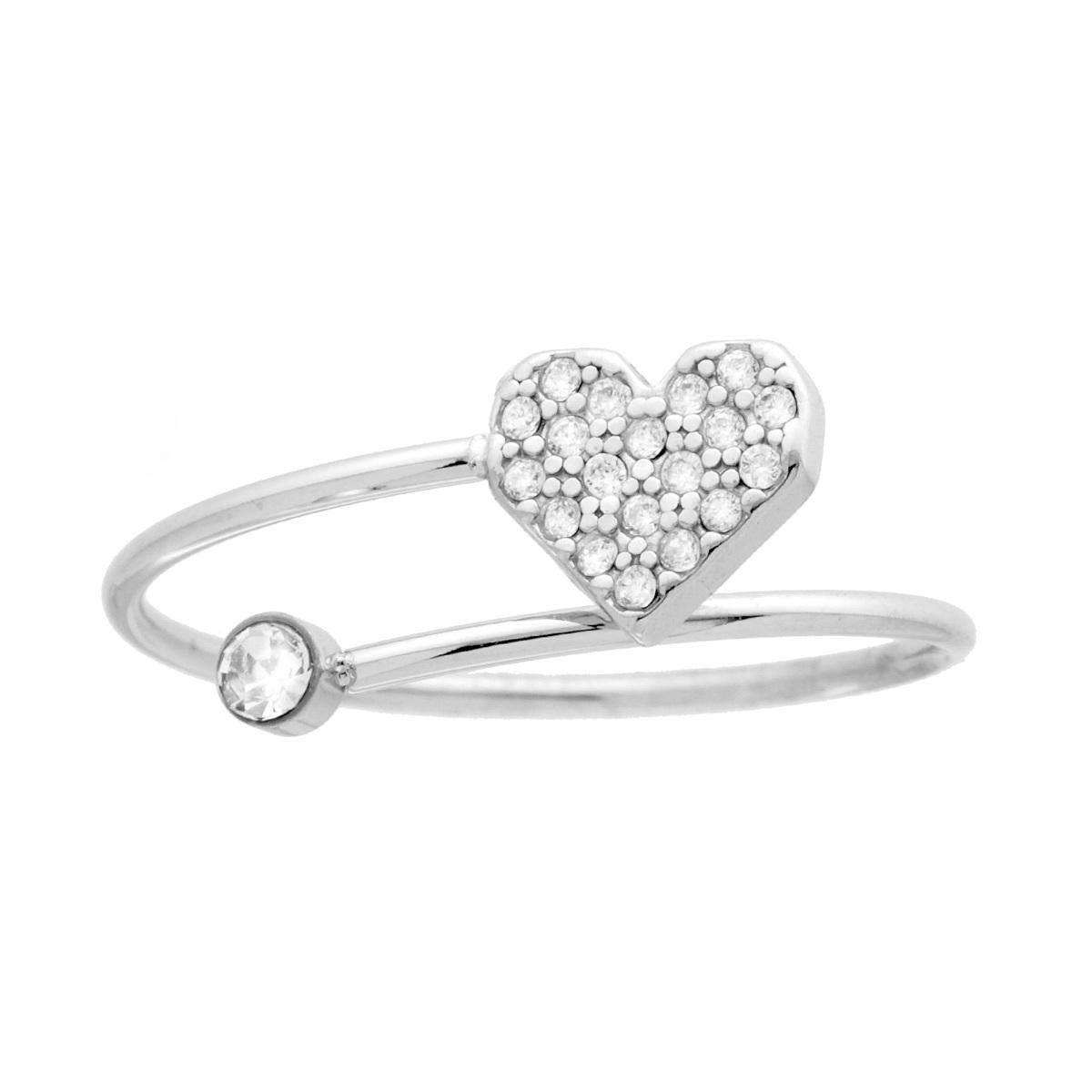 Anello Contrarie con Cuore e Punto Luce Crystal Bianchi in ACCIAIO
