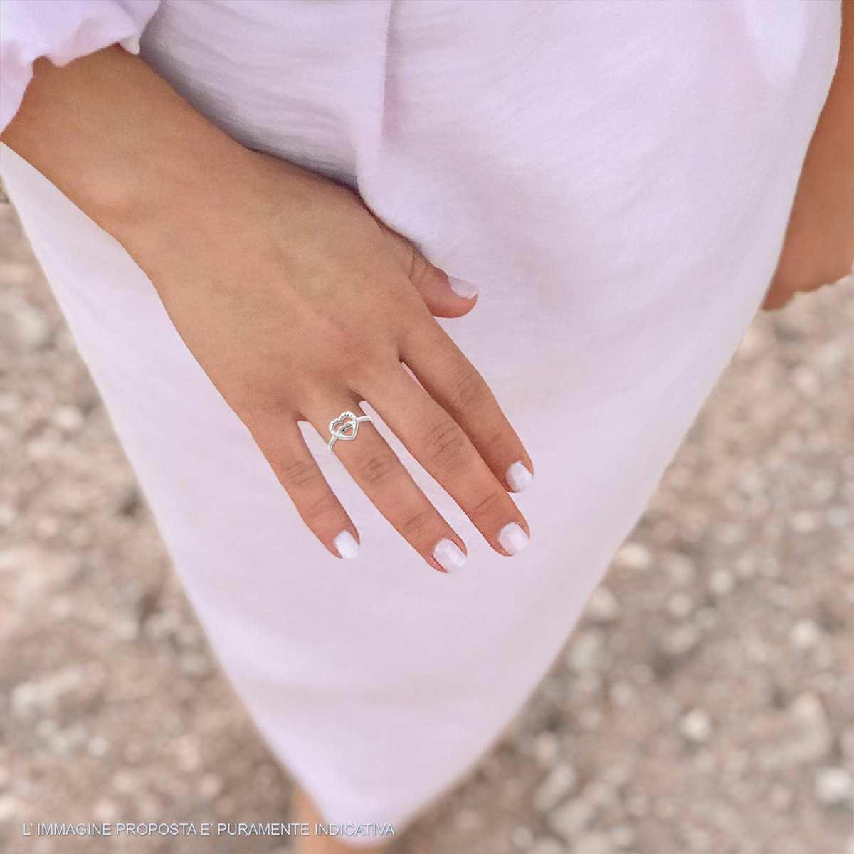 Anello Cuore con Crystal Bianchi in ACCIAIO