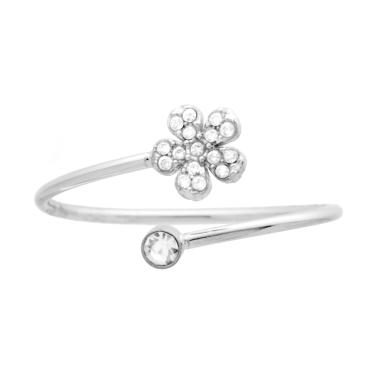 Anello Contrarie con Fiore e Punto Luce Crystal Bianchi in ACCIAIO