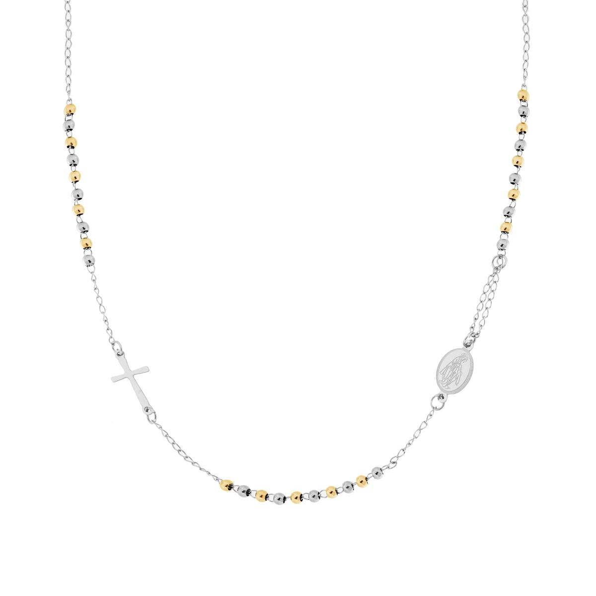 Collana Rosario modello Girocollo cm 50 con Palline bicolore Oro mm 3 in ACCIAIO