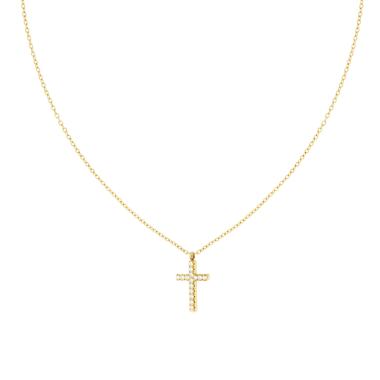 Collana Catena Forzatina Diamantata con Croce e Crystal Bianchi in ACCIAIO colore Oro