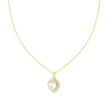Collana Catena Forzatina Diamantata con Cuore Bianco contornato da Crystal Bianchi in ACCIAIO colore Oro