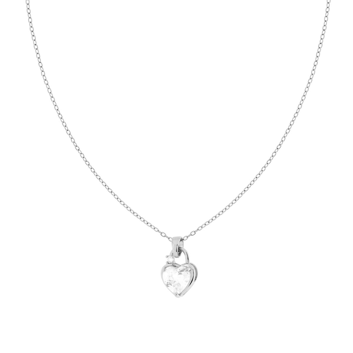 Collana Catena Forzatina Diamantata con Cuore Lucchetto e Crystal Bianchi in ACCIAIO