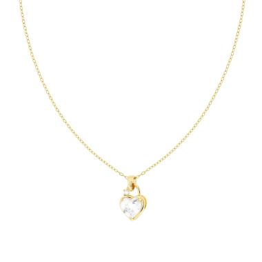 Collana Catena Forzatina Diamantata con Cuore Lucchetto e Crystal Bianchi in ACCIAIO colore Oro