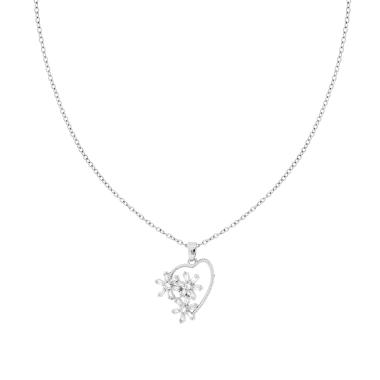 Collana Catena Forzatina Diamantata con Cuore e  Fiori con Crystal Bianchi in ACCIAIO