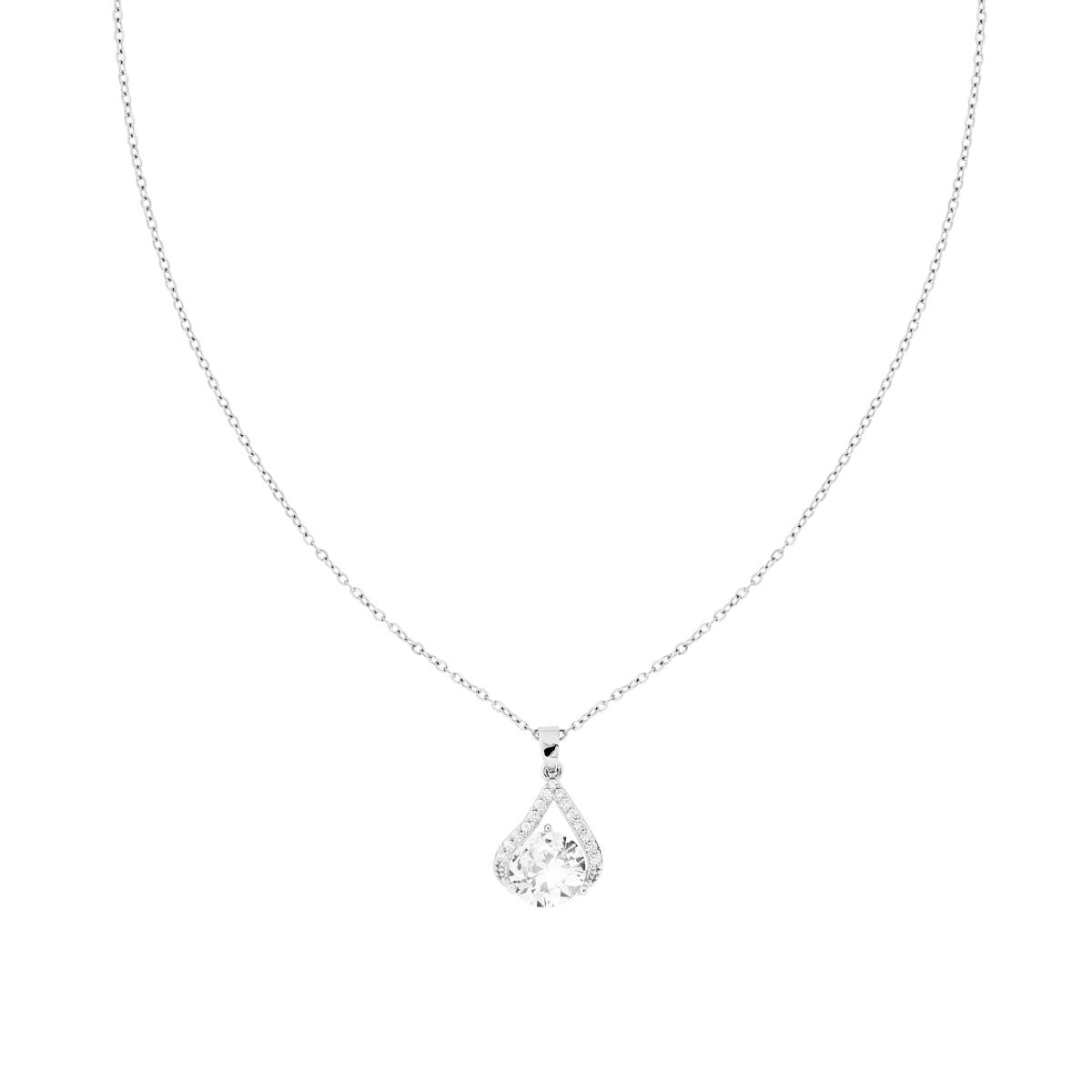 Collana Catena Forzatina Diamantata e Goccia con Punto Luce Tondo e Crystal Bianchi in ACCIAIO