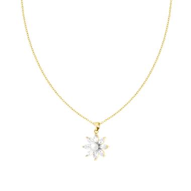 Collana Catena Forzatina Diamantata con Fiore Crystal Bianchi e Perla in ACCIAIO colore Oro