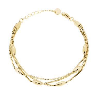 Bracciale tre fili Catena Veneziana Diamantata e Ovali in ACCIAIO colore Oro