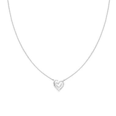 Collana Catena Forzatina Diamantata con Cuore e Crystal Bianchi in ACCIAIO