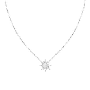 Collana Catena Forzatina Diamantata con Sole e Crystal Bianchi in ACCIAIO