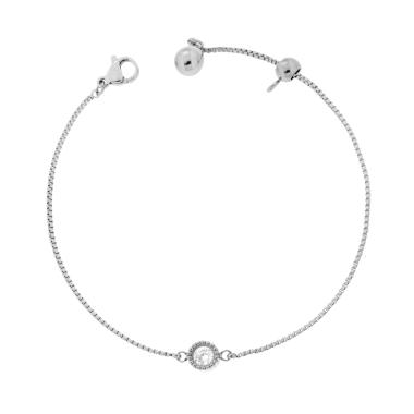 Bracciale Catena Veneziana Diamantata con Punto Luce Crystal Bianco in ACCIAIO