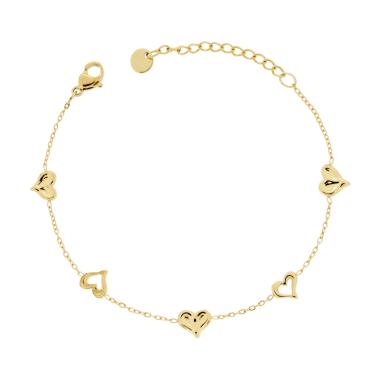 Bracciale Catena Forzatina Diamantata con Cuori in ACCIAIO colore Oro