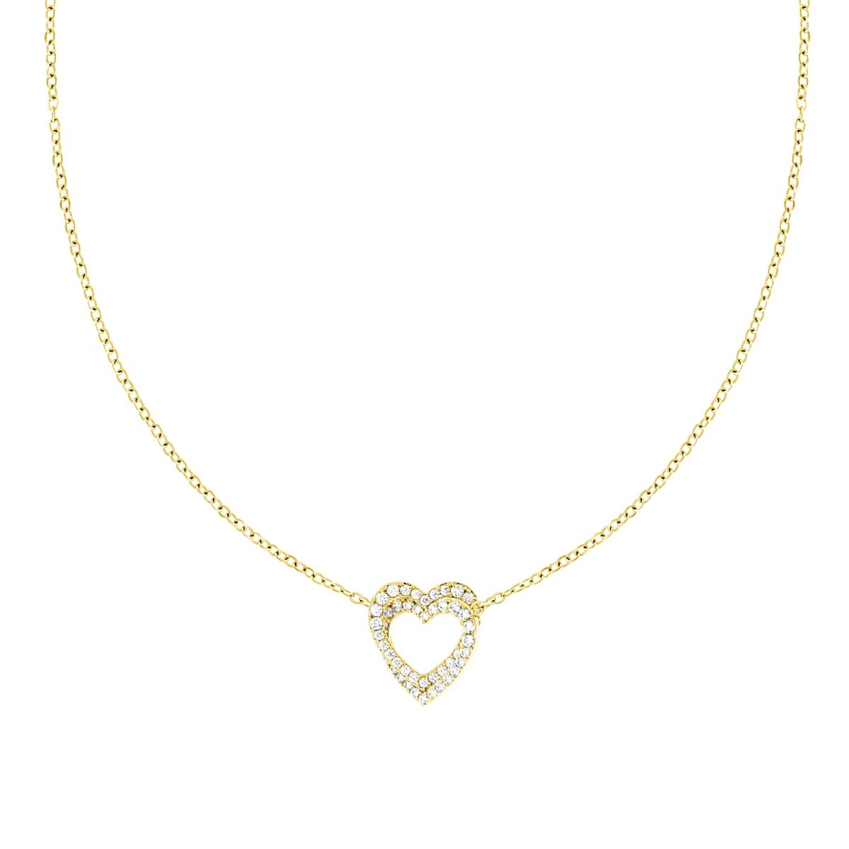 Collana Catena Forzatina Diamantata con Cuori incrociati e Crystal Bianchi in ACCIAIO e OTTONE colore Oro