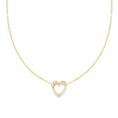 Collana Catena Forzatina Diamantata con Cuori incrociati e Crystal Bianchi in ACCIAIO e OTTONE colore Oro