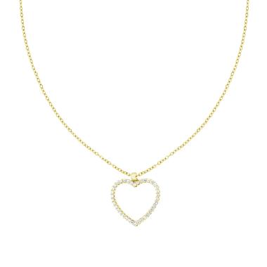 Collana Catena Forzatina Diamantata con Cuore e Crystal Bianchi in ACCIAIO e OTTONE colore Oro