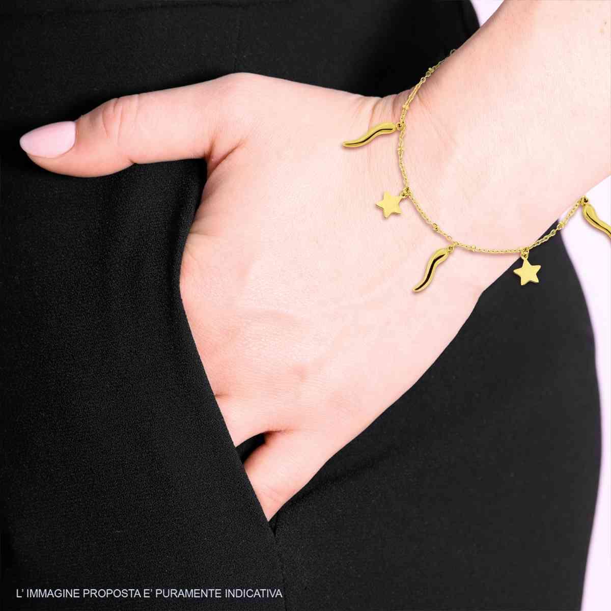 Bracciale Catena Forzatina con Stelle plain e Corni portafortuna in ACCIAIO