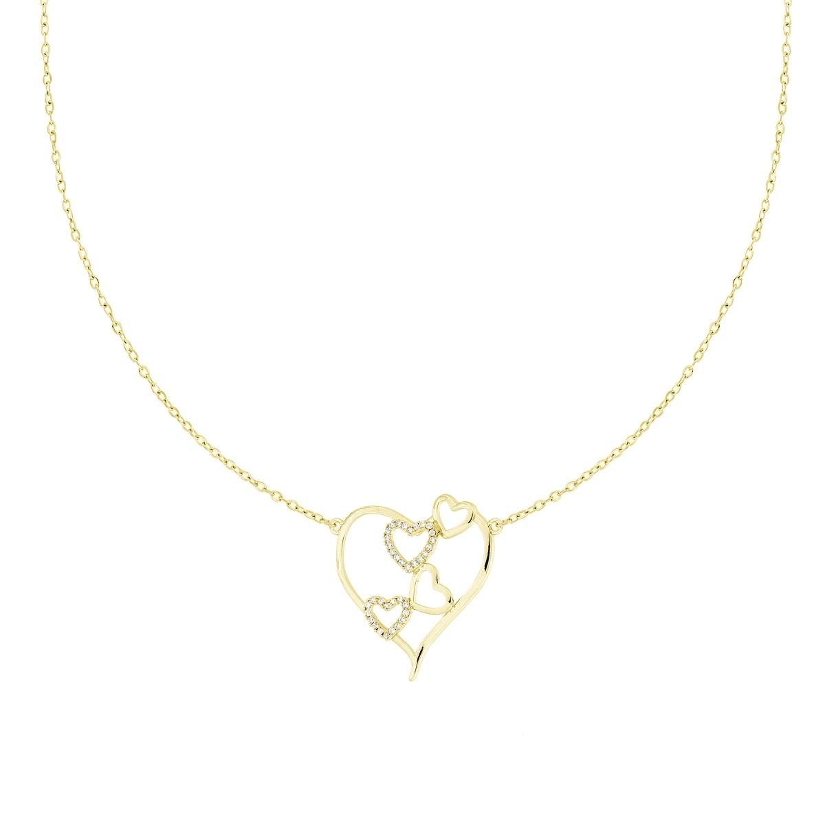 Collana Catena Forzatina Diamantata con Cuori e Crystal Bianchi in ACCIAIO e OTTONE colore Oro