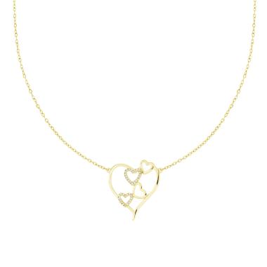 Collana Catena Forzatina Diamantata con Cuori e Crystal Bianchi in ACCIAIO e OTTONE colore Oro