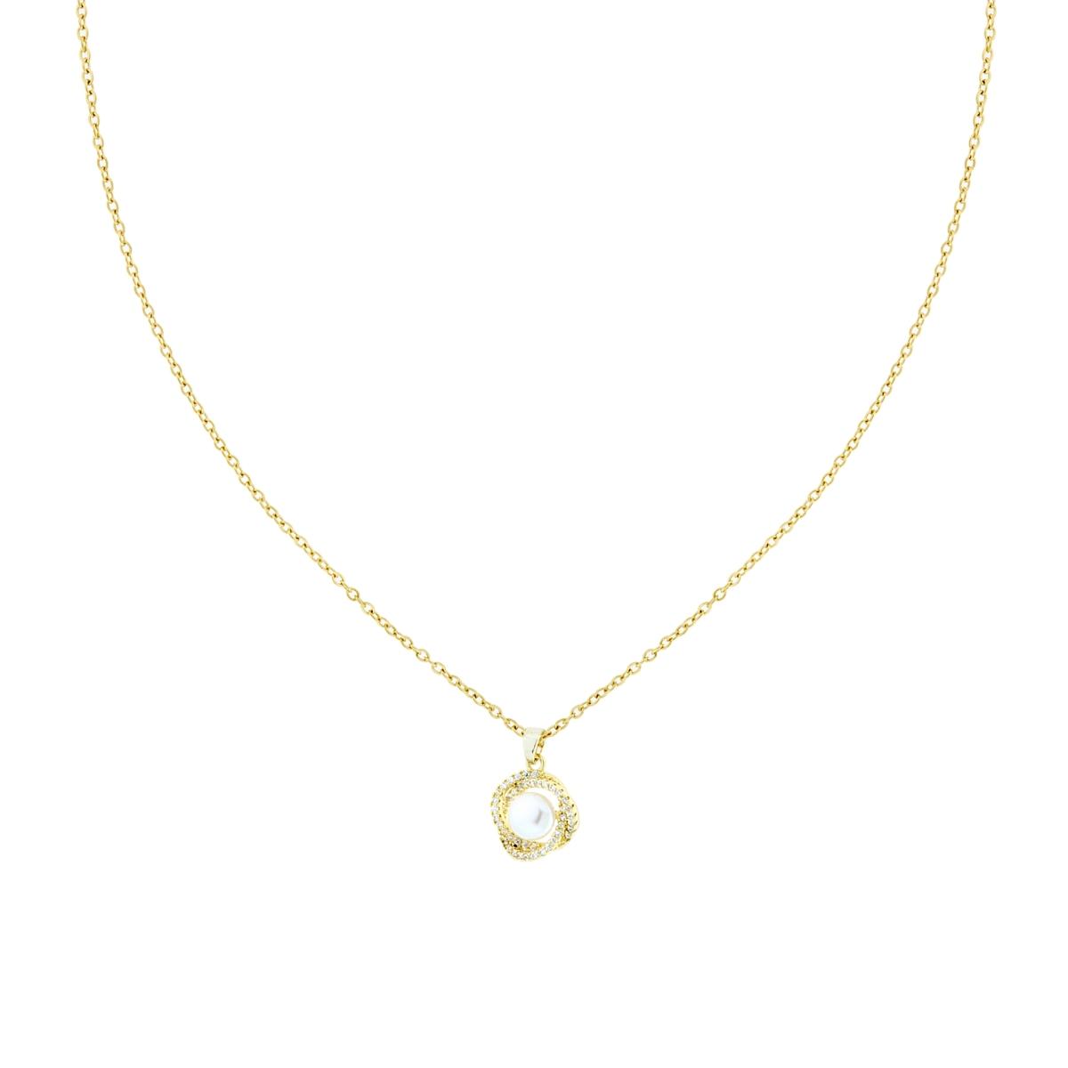 Collana Catena Forzatina Diamantata con Perla contornata da Crystal Bianchi in ACCIAIO