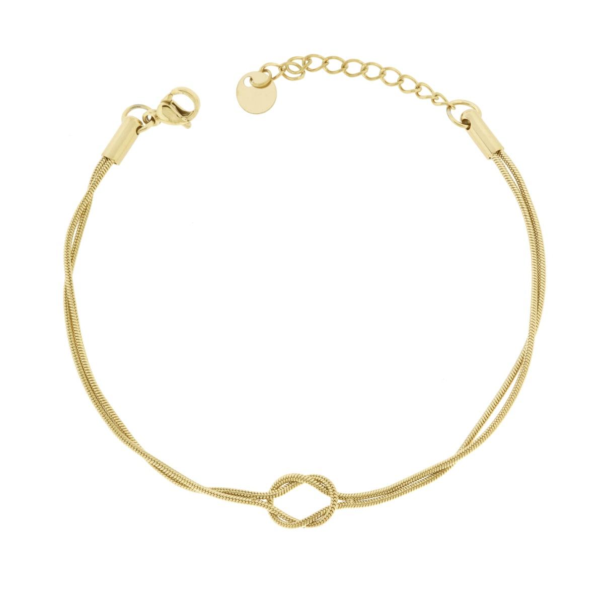 Bracciale due fili Catena Coda di Topo con Nodo in ACCIAIO colore Oro