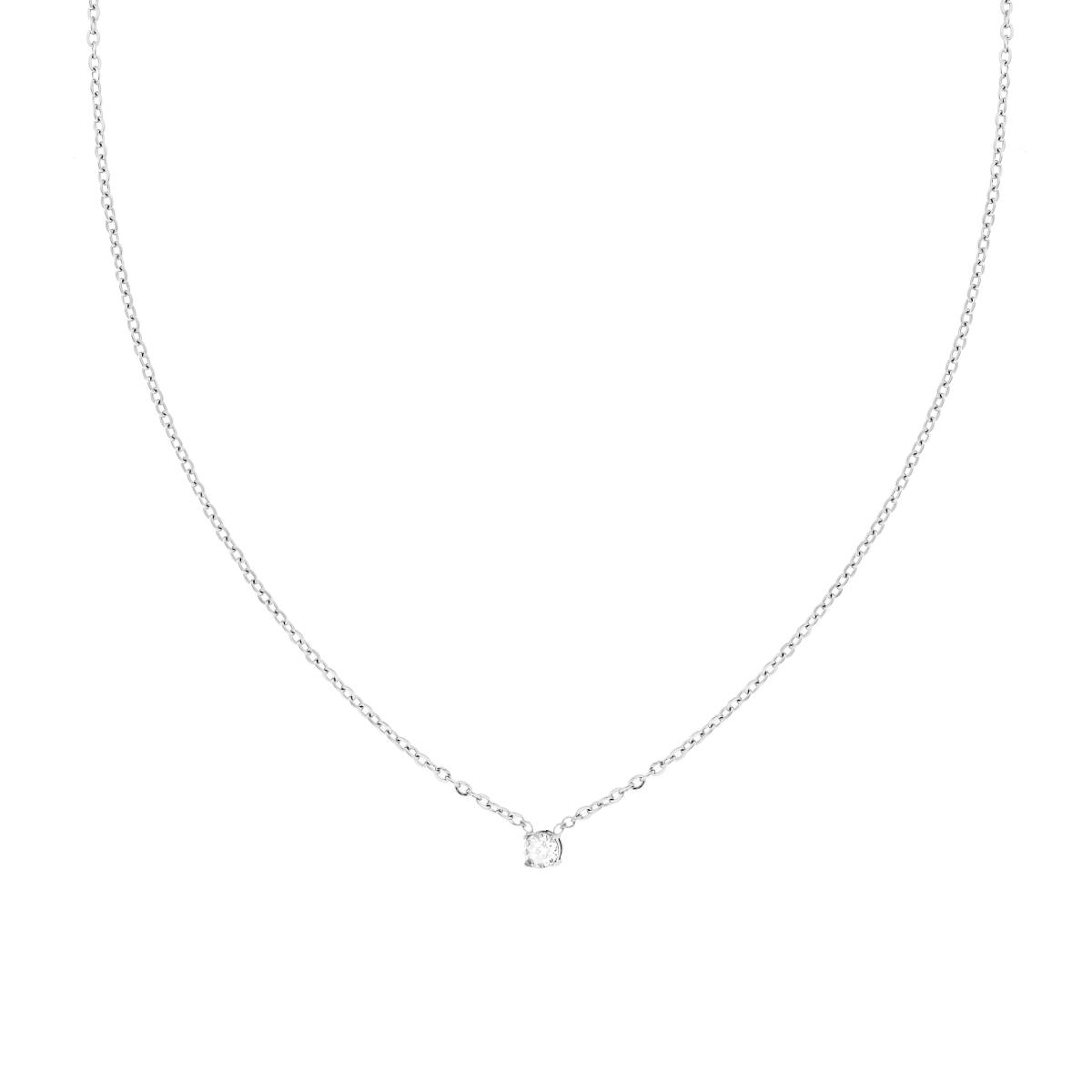 Collana Catena Forzatina Diamantata con Punto Luce Crystal Bianco mm 4 in ACCIAIO