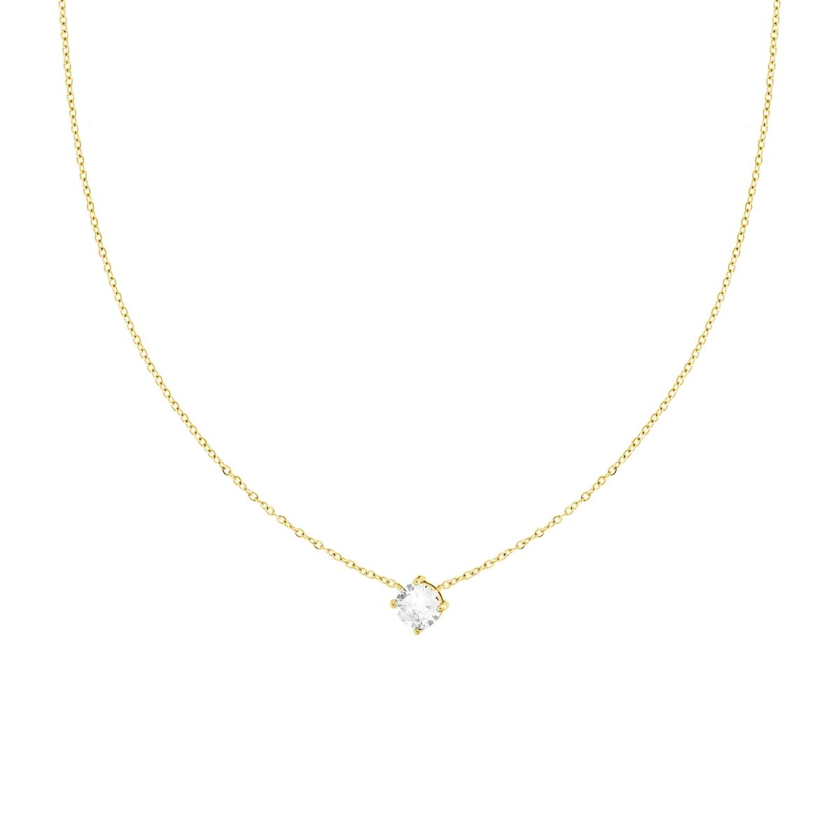 Collana Catena Forzatina Diamantata con Punto Luce Crystal Bianco mm 6 in ACCIAIO colore Oro