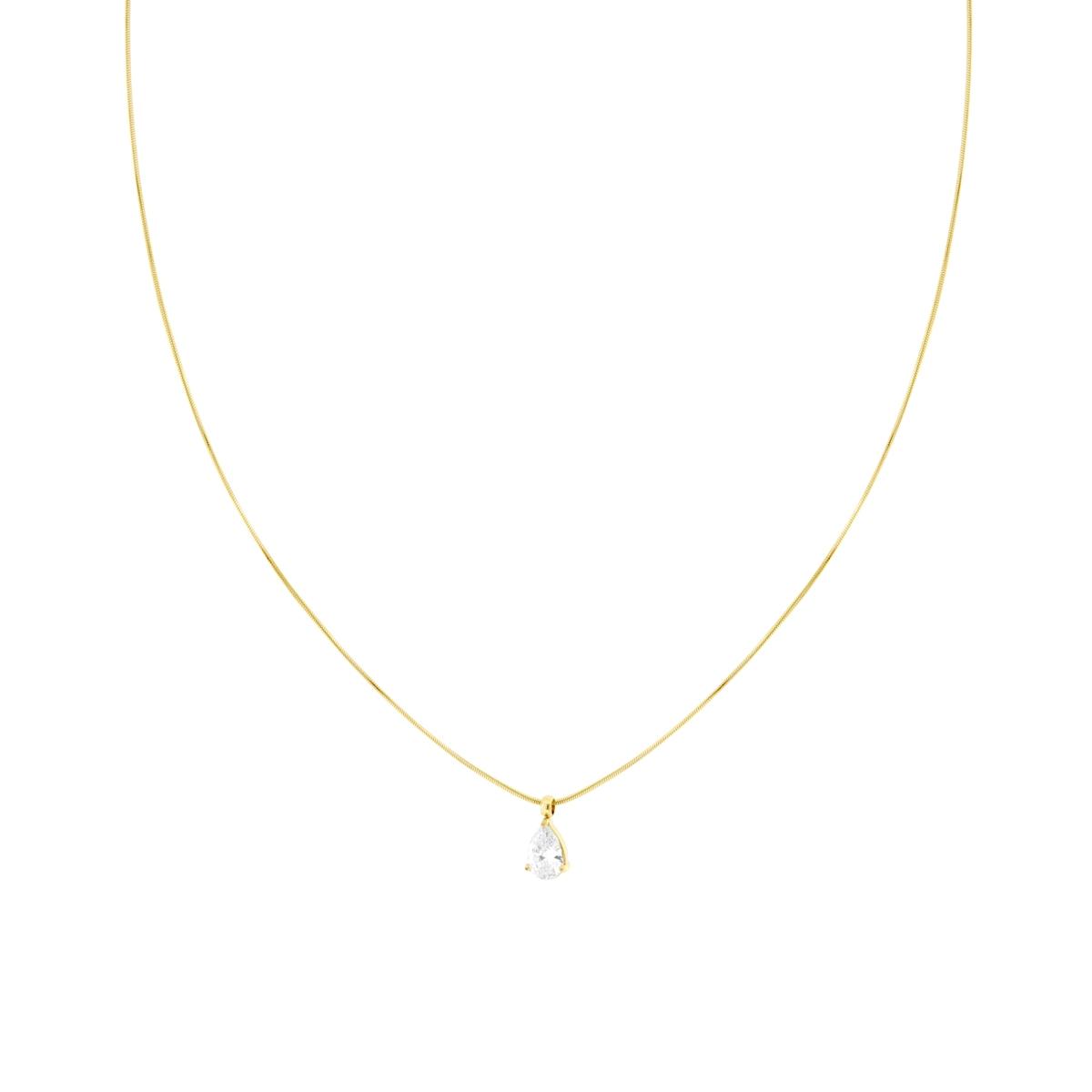 Collana Catena Coda di Topo con Punto Luce Goccia Crystal Bianco Pendente in ACCIAIO colore Oro