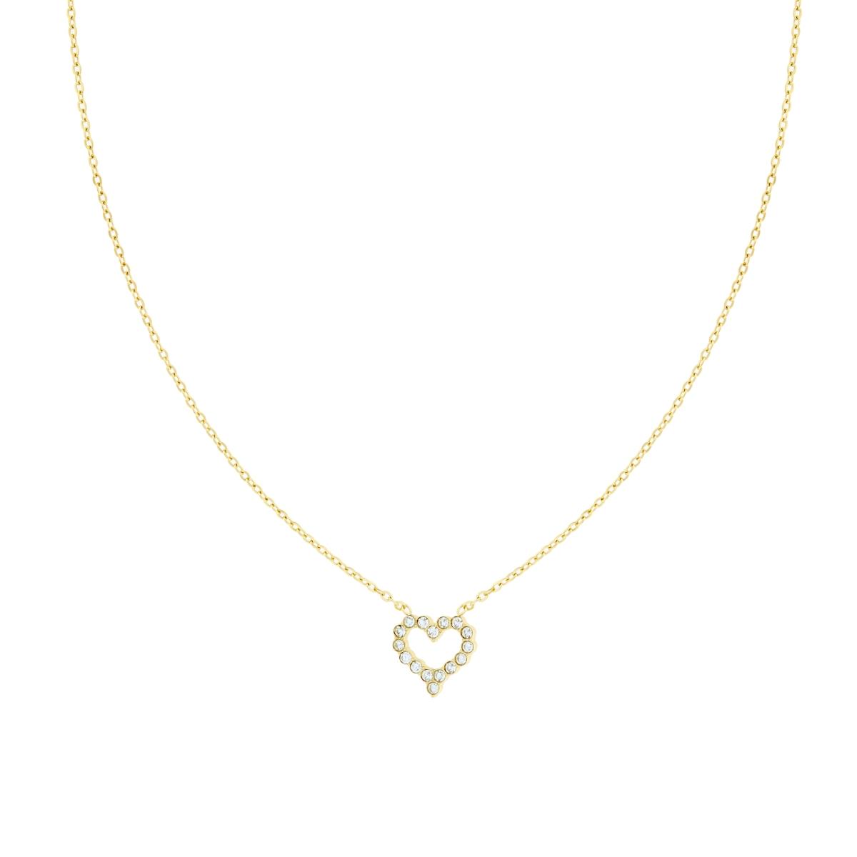 Collana Catena Forzatina Diamantata con Cuore e Crystal Bianchi in ACCIAIO colore Oro