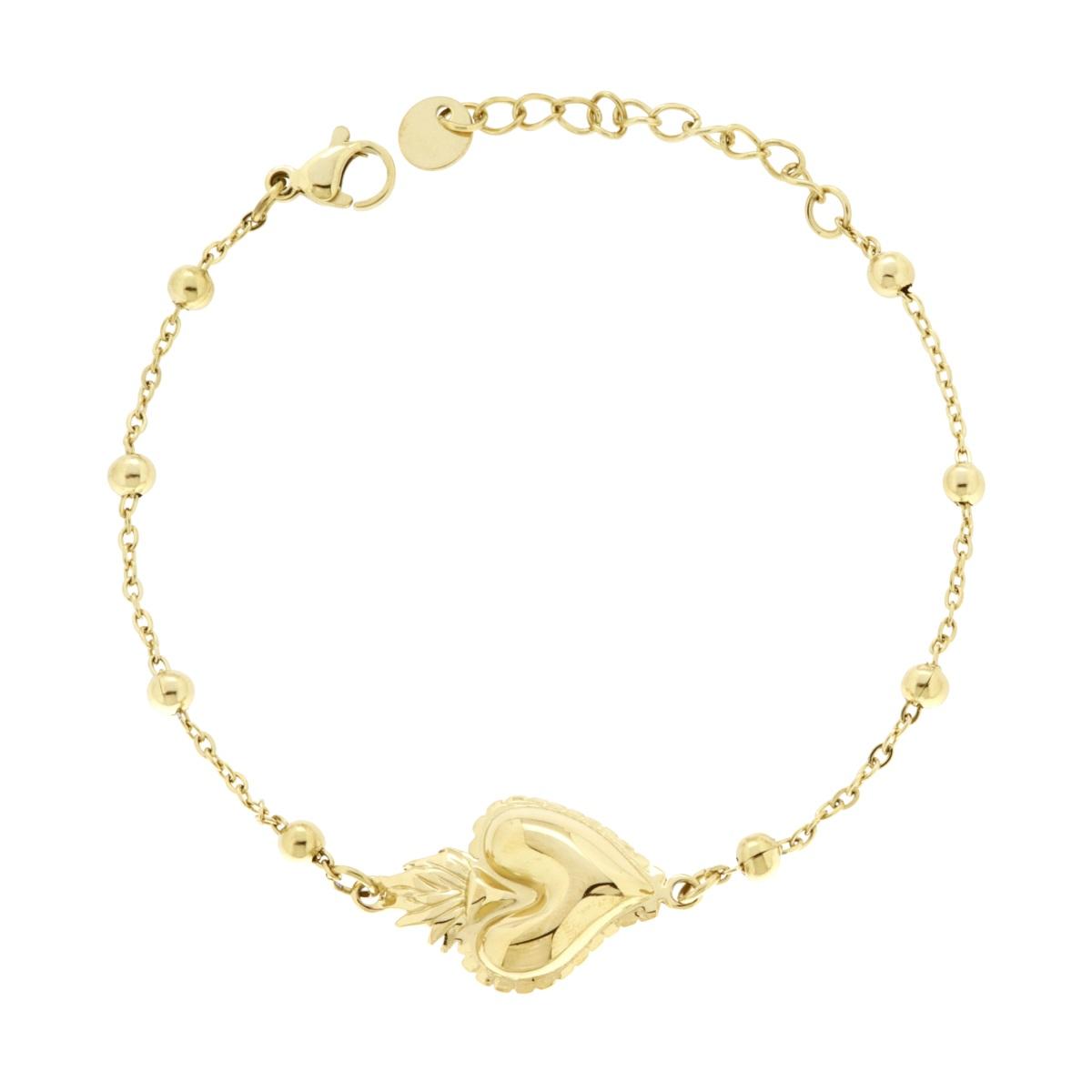 Bracciale Catena Forzatina Diamantata con Cuore Votivo in ACCIAIO colore Oro