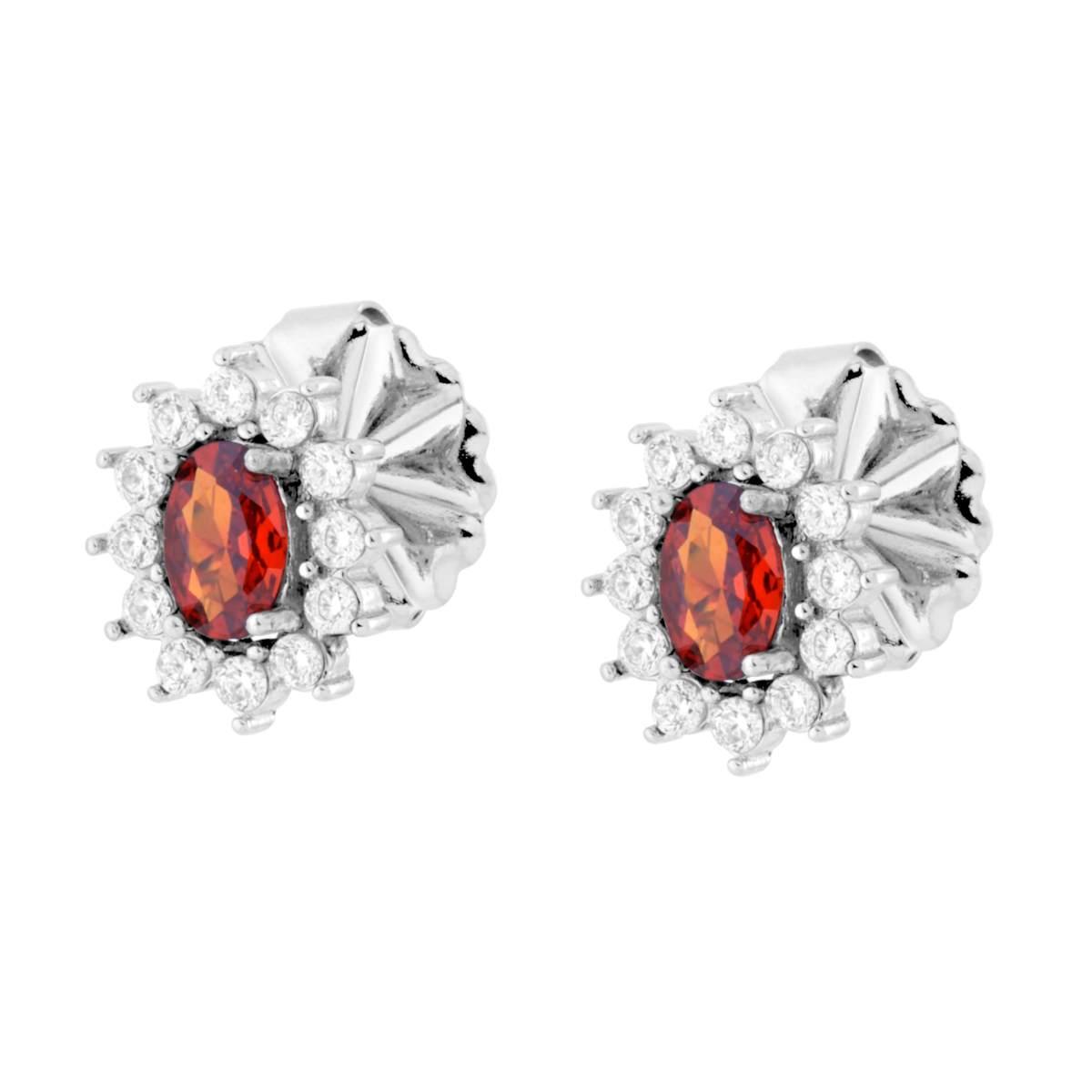 Orecchini con Crystal Ovale Rosso Rubino contornato da Crystal Bianchi in ACCIAIO