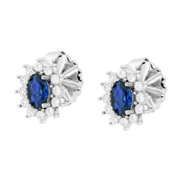 Orecchini con Crystal Ovale Blu Zaffiro contornato da Crystal Bianchi in ACCIAIO